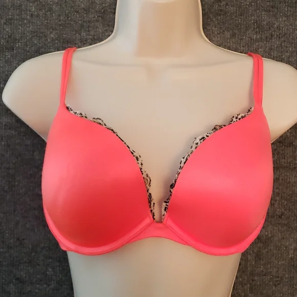 Victoria's Secret Very Sexy Push Up Bra Vibrant Orange Animal Print Lace Accent - Picture 1 of 10